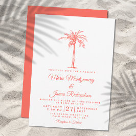 Moderne Coral Palm Tree Tropical Beach Hochzeit Einladung