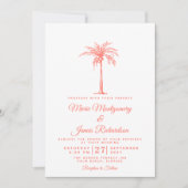 Moderne Coral Palm Tree Tropical Beach Hochzeit Einladung (Vorderseite)