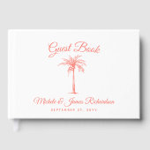 Moderne Coral Palm Tree Tropical Beach Hochzeit Gästebuch (Vorderseite)