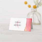 Moderne Coral Pink Abstrakte Hochzeitsszene Platzk Platzkarte (Rückseite)