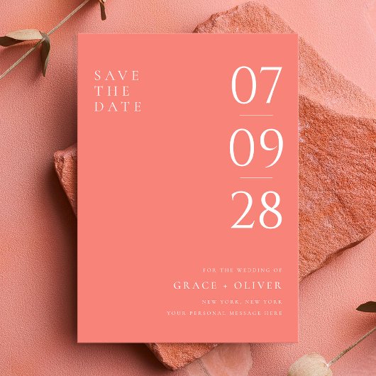 Moderne Coral Pink Elegante Hochzeit Save The Date