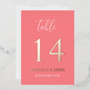 Moderne Coral Pink Hochzeitsstiftung Tischnummer R
