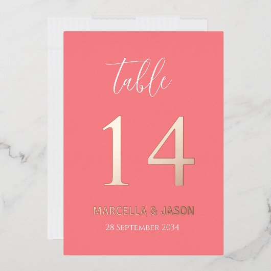 Moderne Coral Pink Hochzeitsstiftung Tischnummer R (Briefumschlag)