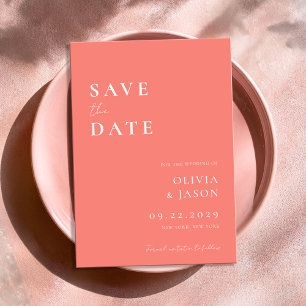 Moderne Coral Pink Minimal Hochzeit Save The Date
