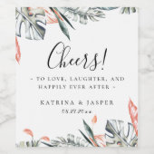 Moderne Coral Tropics Foliage Frame Wedding Weinetikett (Einzelnes Label)