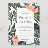 Moderne Coral Tropics Frame Hochzeit Einladung (Vorne/Hinten)