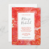 Moderne Coral Watercolor Blumenzellenhochzeit Einl Einladungspostkarte (Vorne/Hinten)