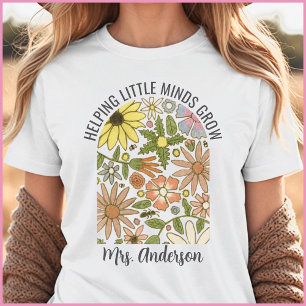 Moderne Cottage Core Florale Lehrer Name Tri-Blend Shirt