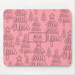 Moderne Cottagecore-Rosa Immergrüner Baum Weihnach Mousepad