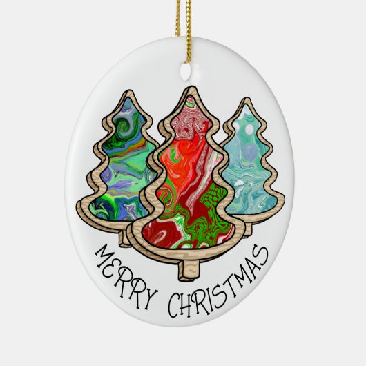 Moderne Country Fluid Art Weihnachtsbäume Keramik Ornament (Rechts)