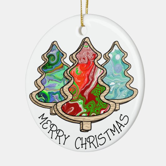 Moderne Country Fluid Art Weihnachtsbäume Keramik Ornament (Links)