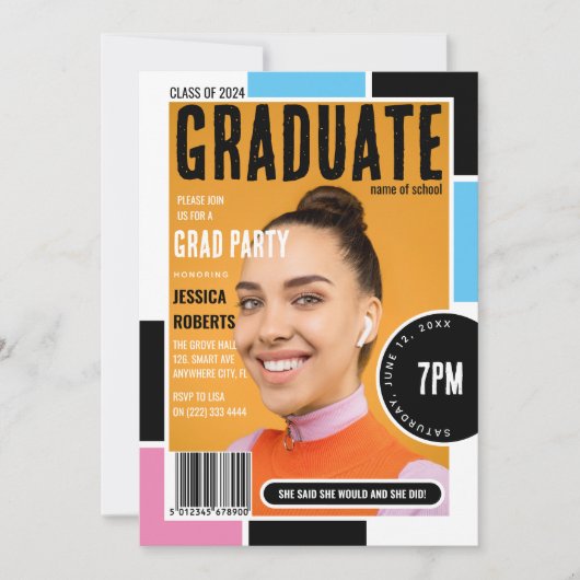 Moderne Cover Foto Magazine Graduation Party Einladung (Vorderseite)