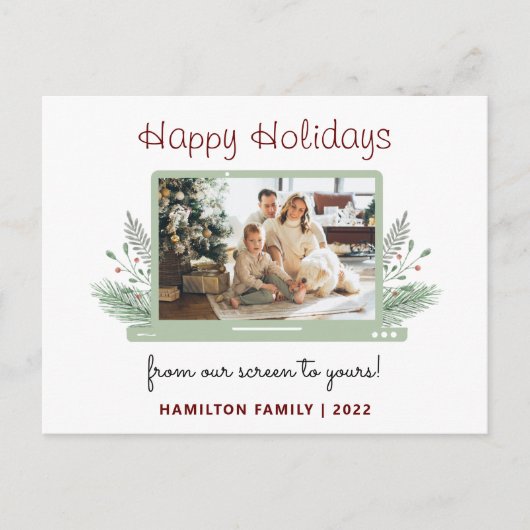 Moderne Covid Holiday Family Virtual Foto Gruß Postkarte (Vorderseite)