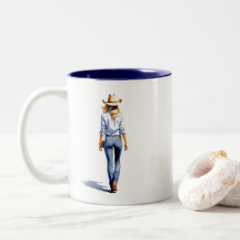 Moderne Cowgirl-Pose Zweifarbige Tasse