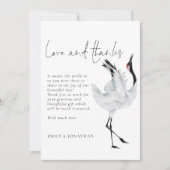 Moderne Crane Bird Illustration Liebe dank Hochzei Dankeskarte (Vorderseite)