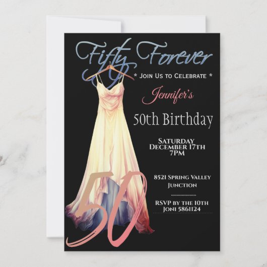 Moderne Cream Black Digital Art 50. Einladung (Vorderseite)
