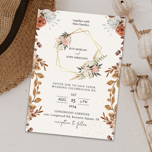 Moderne Cream Boho Script Hochzeit Einladung