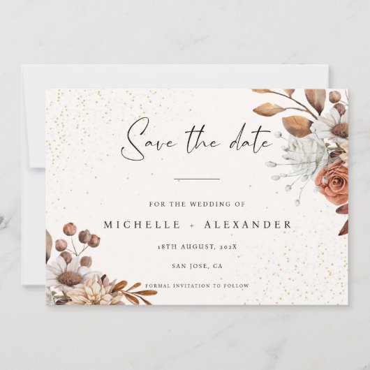 Moderne Cream Boho Wedding speichert die Datumskar Save The Date (Vorderseite)