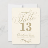Moderne Cream Gold Script-Hochzeitsskripte-Tischnu Einladung (Vorderseite)