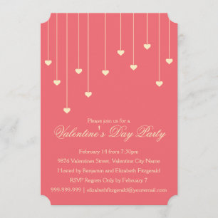 Moderne Cream Hearts auf Coral Red Valentines Part Einladung