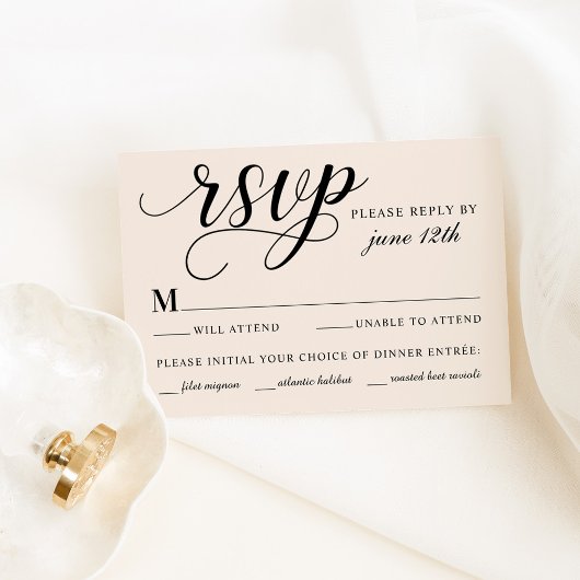 Moderne Cream- und Black Script-Hochzeit RSVP Karte
