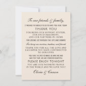 Moderne Cream und Black Script Wedggäste Dankeskarte (Vorderseite)