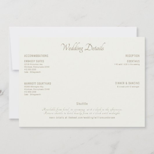 Moderne Cream Wedding Details II Einladung (Vorderseite)