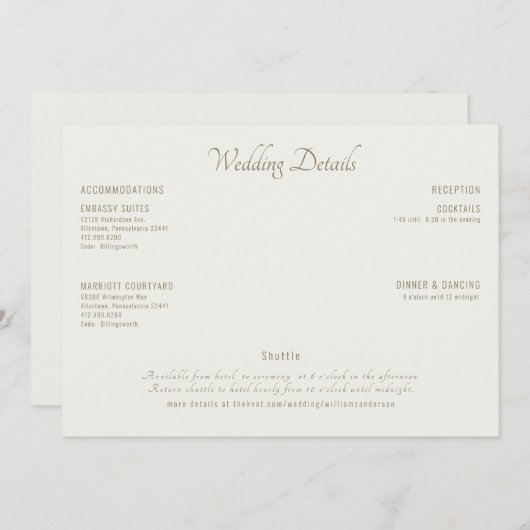 Moderne Cream Wedding Details II Einladung (Vorne/Hinten)