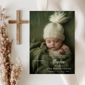 Moderne Cream White Script Boy Girl Foto Taufe Einladung