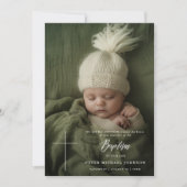 Moderne Cream White Script Boy Girl Foto Taufe Einladung (Vorderseite)