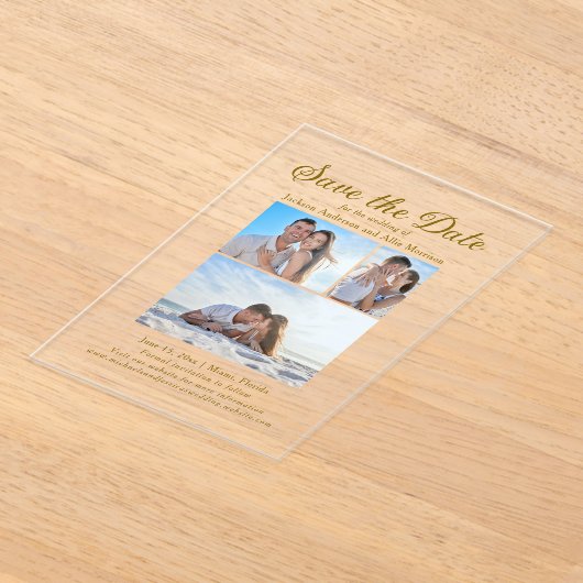 Moderne Creme 4 Foto 2 Hochzeit Acryleinladungen (Ablage )