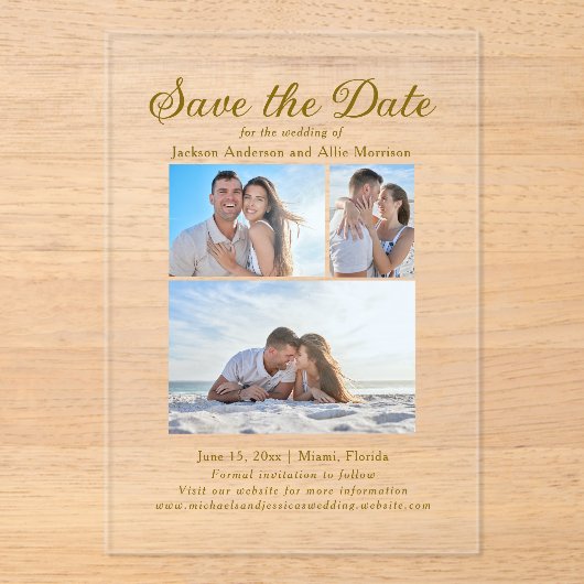 Moderne Creme 4 Foto 2 Hochzeit Acryleinladungen (Vorderseite)