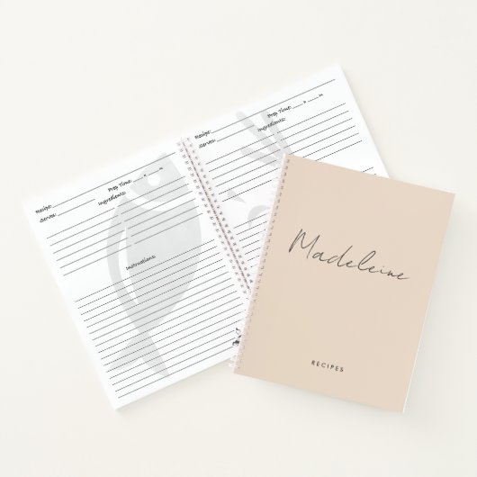 Moderne Creme Beige Kalligraphie Script Rezept Notizblock (Innenseite)