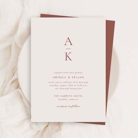 Moderne Creme Brown Monogram Earth Tone Wedding Einladung