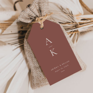 Moderne Creme Brown Monogram Earth Tone Wedding Geschenkanhänger