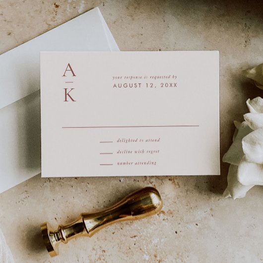 Moderne Creme Brown Monogram Earth Tone Wedding RSVP Karte
