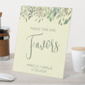 Moderne Creme & Eukalyptus-Gastgeschenke Hochzeite Sockelschild (In Situ)