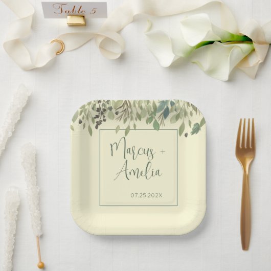 Moderne Creme & Eukalyptus Wedding Pappteller (Hochzeit)