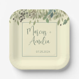 Moderne Creme & Eukalyptus Wedding Pappteller
