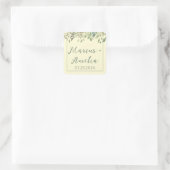 Moderne Creme & Eukalyptus Wedding Quadratischer Aufkleber (Tasche)