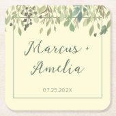 Moderne Creme & Eukalyptus Wedding Rechteckiger Pappuntersetzer (Vorderseite)