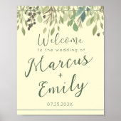 Moderne Creme & Eukalyptus Wedding Willkommen Poster (Vorne)
