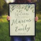 Moderne Creme & Eukalyptus Wedding Willkommen Poster