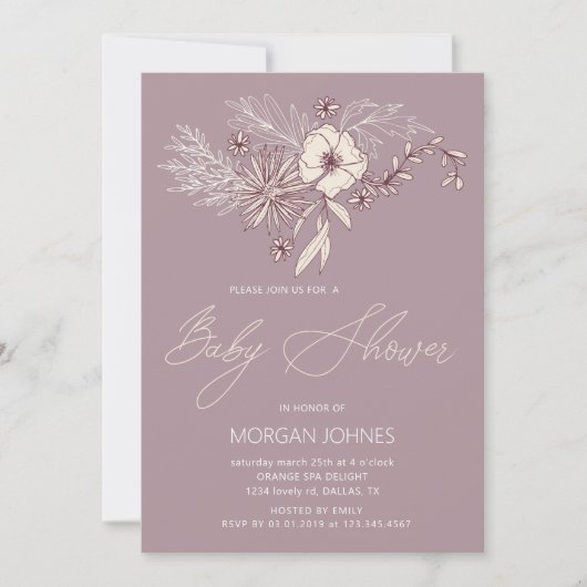 Moderne Creme Floral Baby Dusche Einladung (Vorderseite)