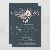 Moderne Creme Floral Virtual Baby Dusche Einladung (Vorne/Hinten)