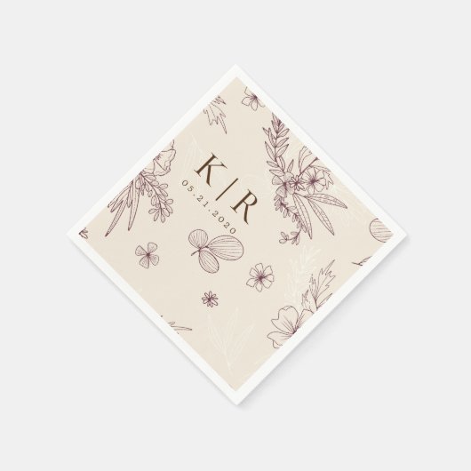 Moderne Creme Floral Wedding Serviette (Ecke)