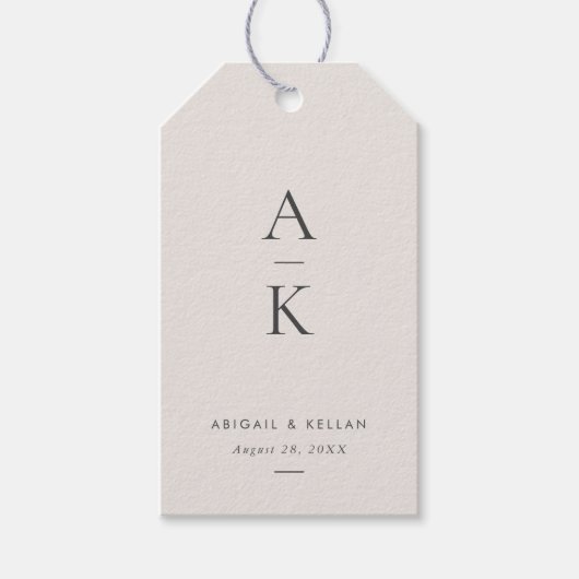 Moderne Creme Gray Monogram Earth Tone Wedding Geschenkanhänger (Vorderseite)