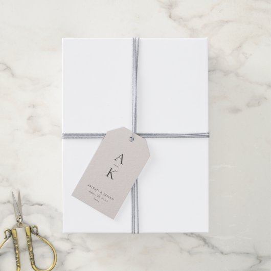 Moderne Creme Gray Monogram Earth Tone Wedding Geschenkanhänger (Mit Garn)