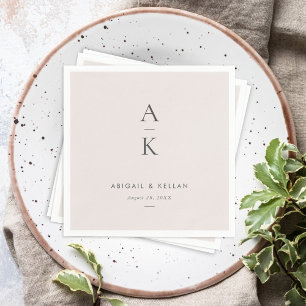 Moderne Creme Gray Monogram Earth Tone Wedding Serviette