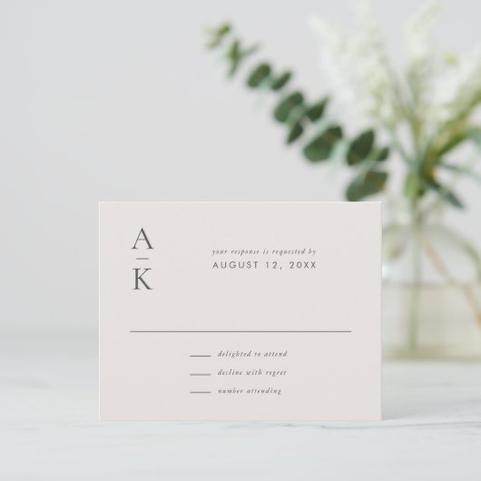 Moderne Creme Gray Monogram Mix Match Wedding RSVP Karte (Stehend Vorderseite)